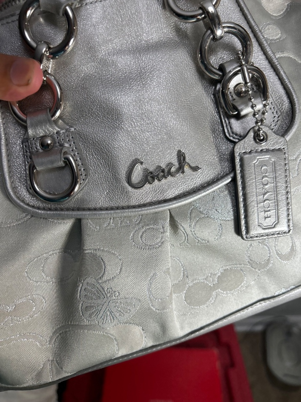 Coach Ashley Signature Lurex Carryall Garden Silver Gray Butterfly F19970 - Picture 4 of 11